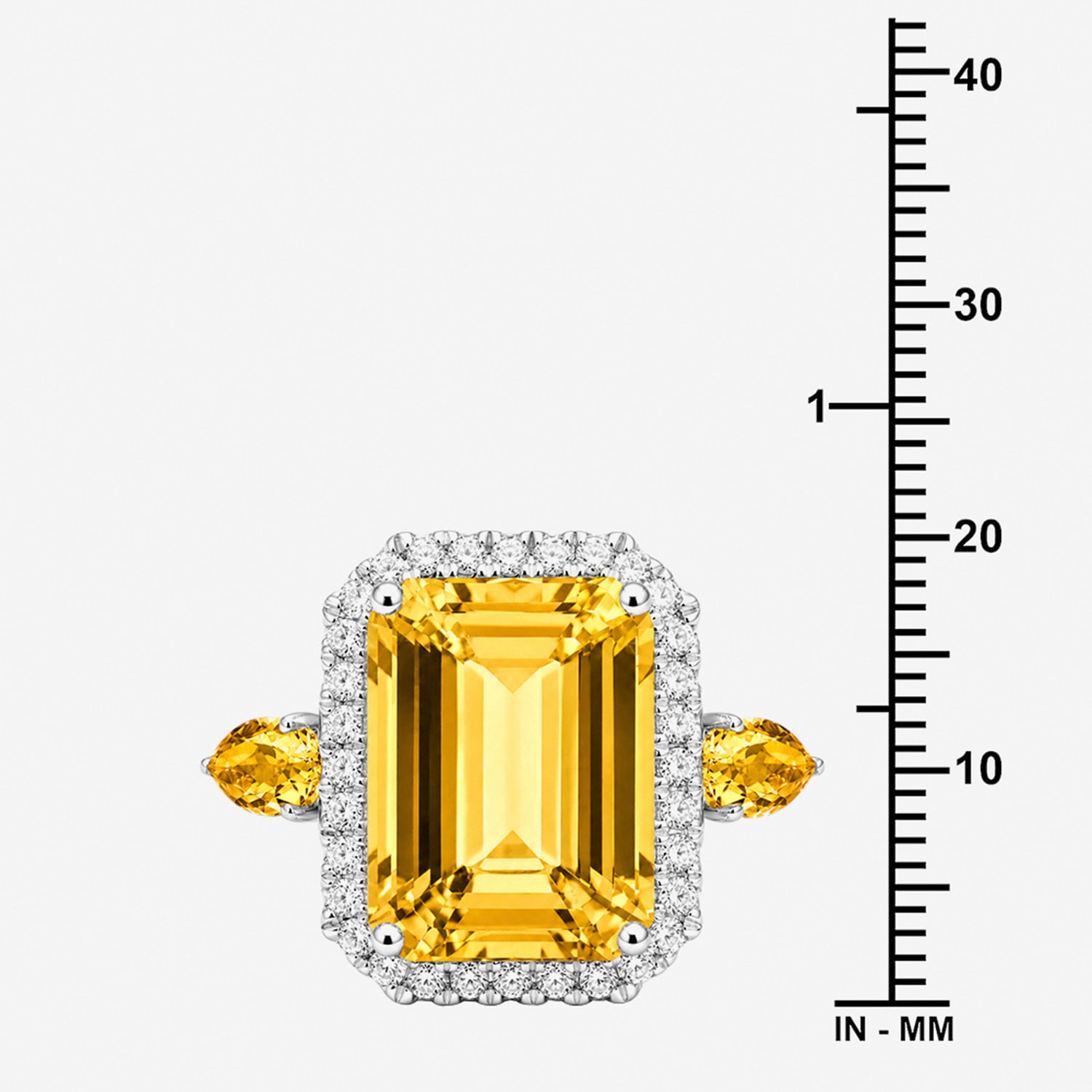 Womens Genuine Yellow Citrine Sterling Silver Halo Side Stone Cocktail Ring