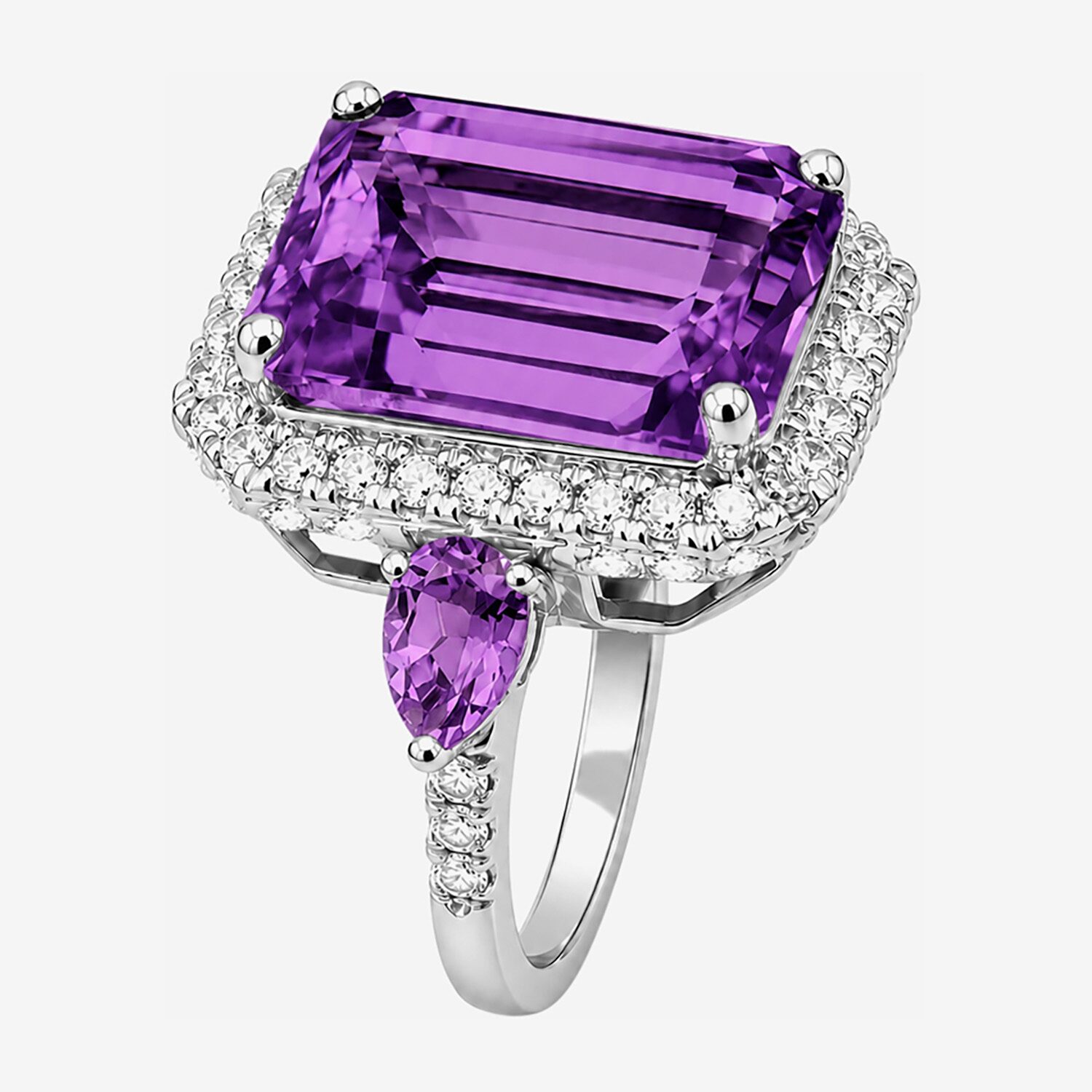 Womens Genuine Gemstone Sterling Silver Halo Side Stone Cocktail Ring