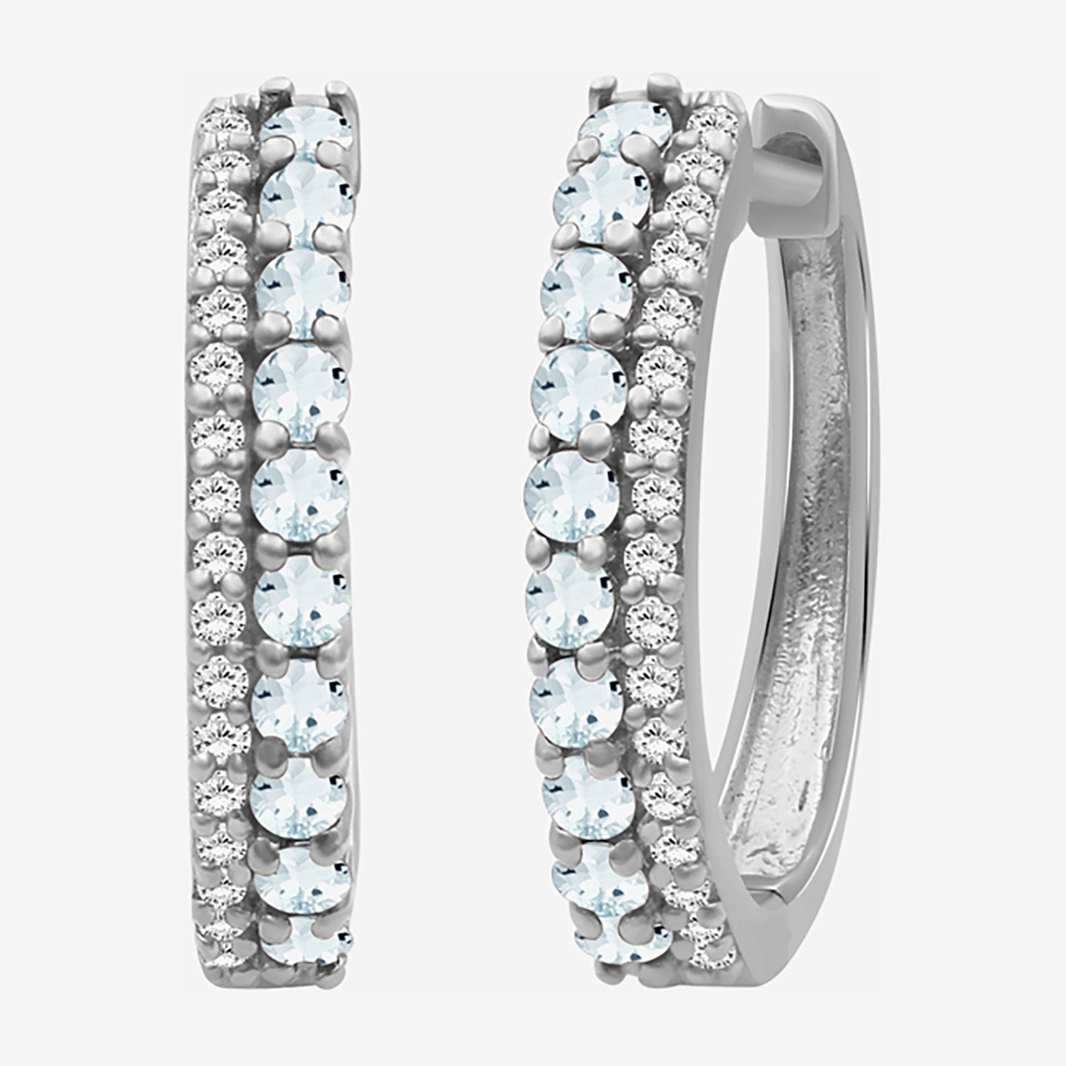(I-J / I2-I3) Womens 1/10 CT. T.W. Genuine Blue Aquamarine 10K Gold 15.3mm Round Hypoallergenic Hoop Earrings