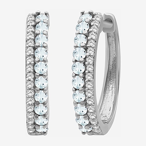 Fine Jewelry (i-j / I2-i3) Womens 1/10 Ct. T.w. Genuine Blue Aquamarine 10k Gold 15.3mm Round Hypoallergenic Hoop