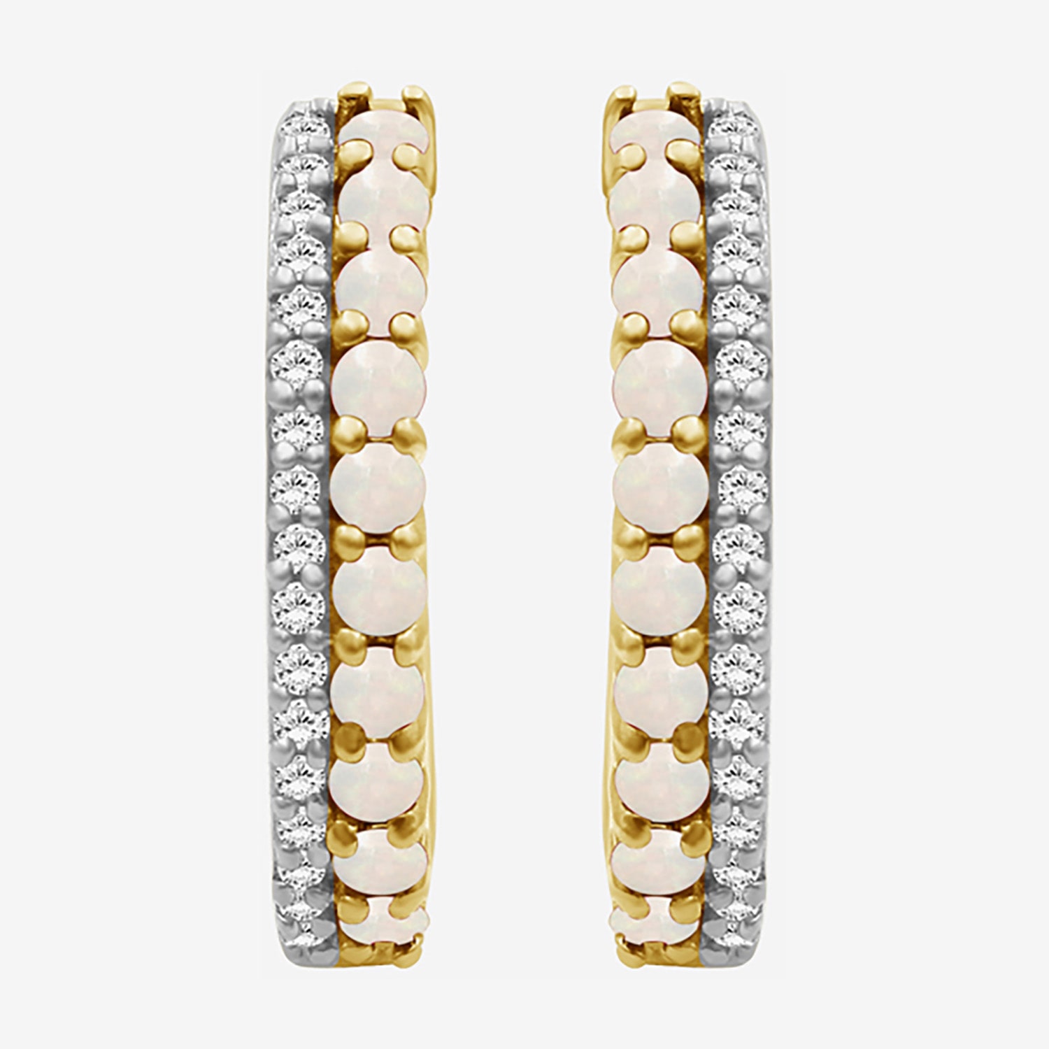 (I-J / I2-I3) Womens 1/10 CT. T.W. Genuine White Opal 10K Gold 15.3mm Round Hypoallergenic Hoop Earrings