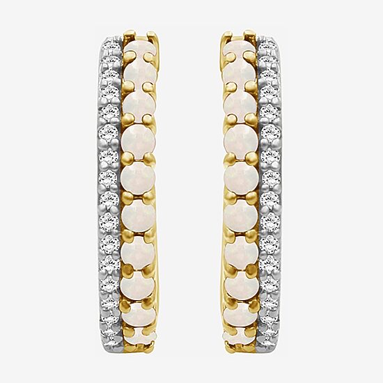 (I-J / I2-I3) Womens 1/10 CT. T.W. Genuine White Opal 10K Gold 15.3mm Round Hypoallergenic Hoop Earrings