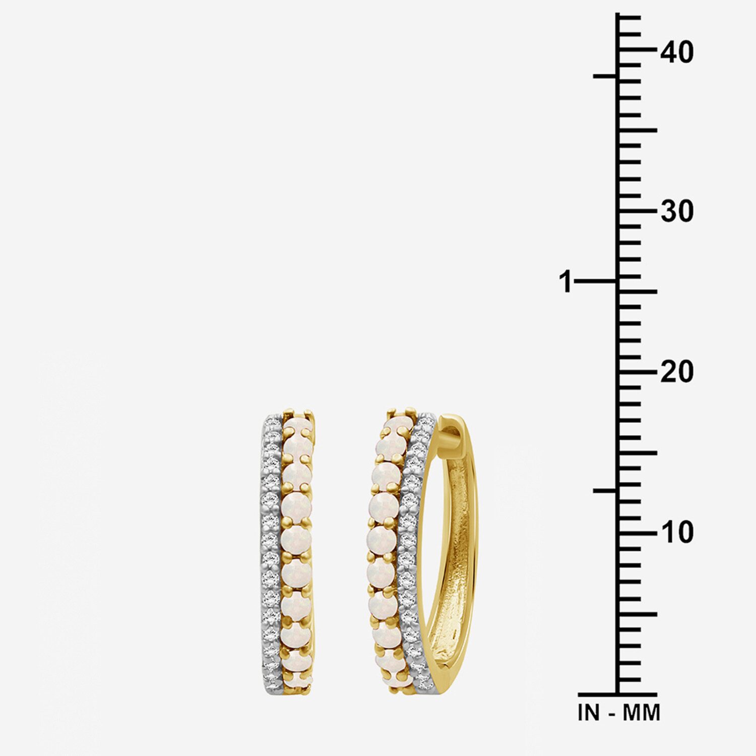 (I-J / I2-I3) Womens 1/10 CT. T.W. Genuine White Opal 10K Gold 15.3mm Round Hypoallergenic Hoop Earrings