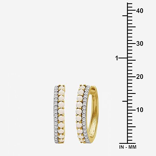 (I-J / I2-I3) Womens 1/10 CT. T.W. Genuine White Opal 10K Gold 15.3mm Round Hypoallergenic Hoop Earrings