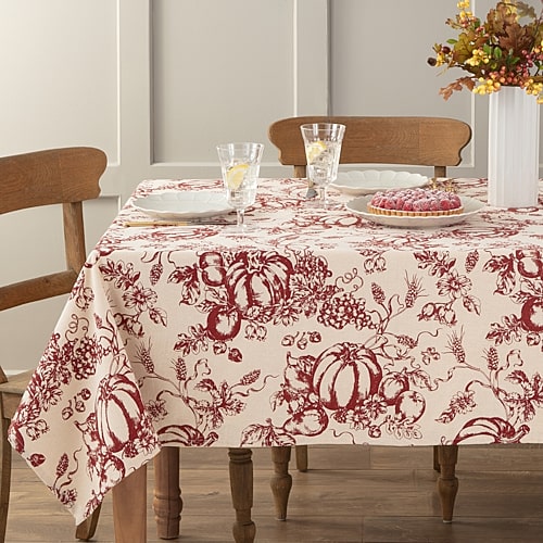 Lenox Pumpkin Printed Toile Tablecloth, 60" x 84" - Beige