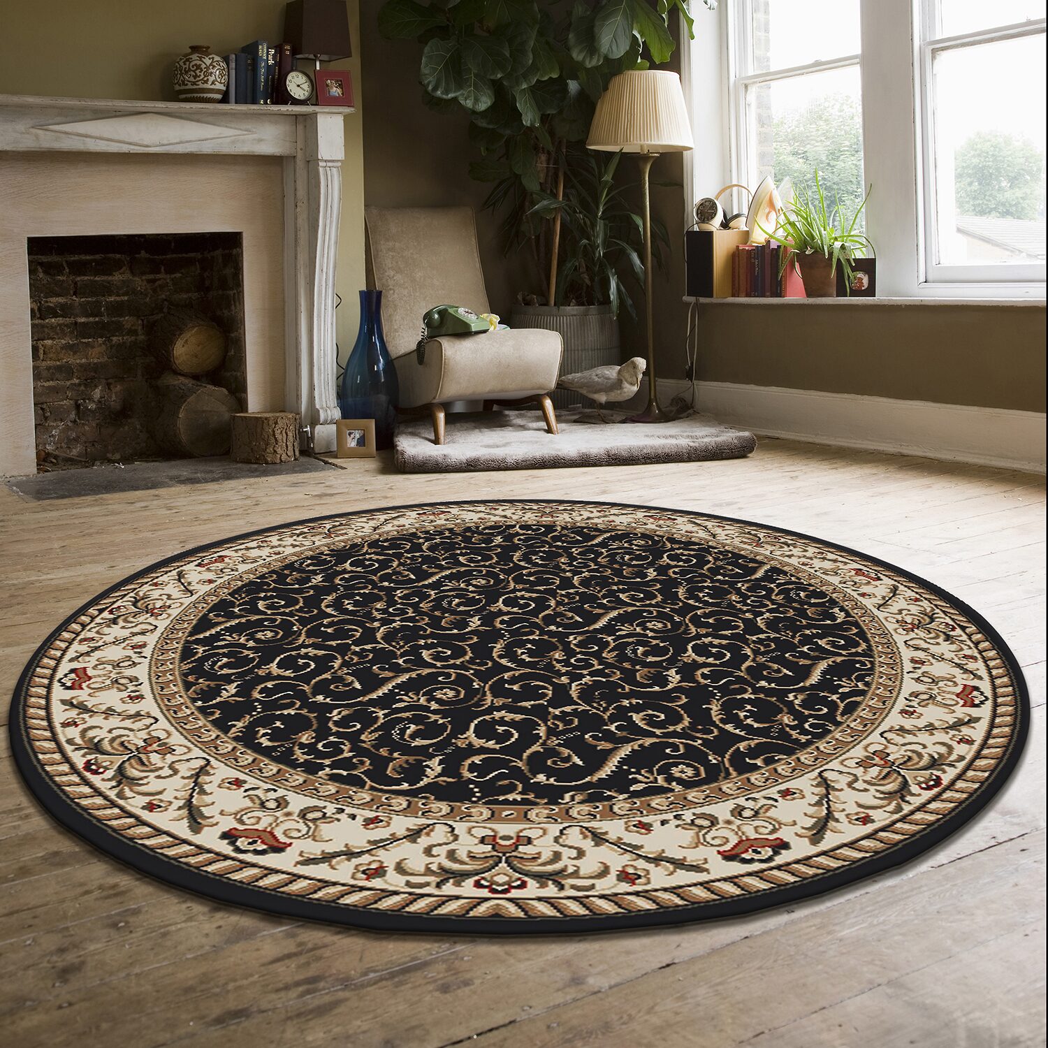 Radici Como Scroll Traditional Oriental Indoor Round Area Rug