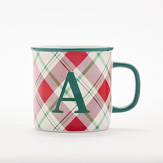North Pole Trading Co. Plaid Monogram Holiday Coffee Mug