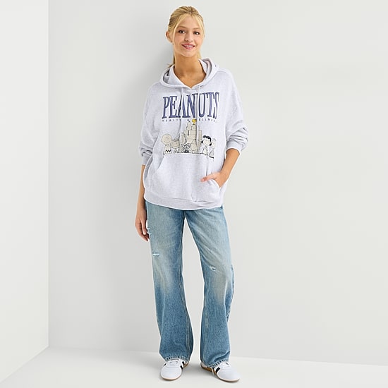 Peanuts Womens Juniors Long Sleeve Snoopy Hoodie
