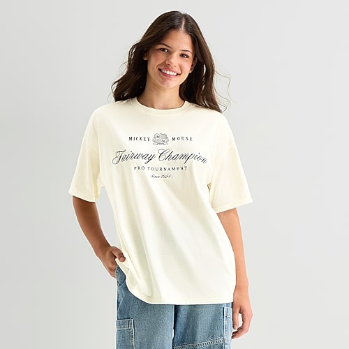 Hybrid Tees Mickey Golf Tee Womens Crew Neck Short Sleeve Regular Fit Mickey Mouse Graphic T-shirt In White