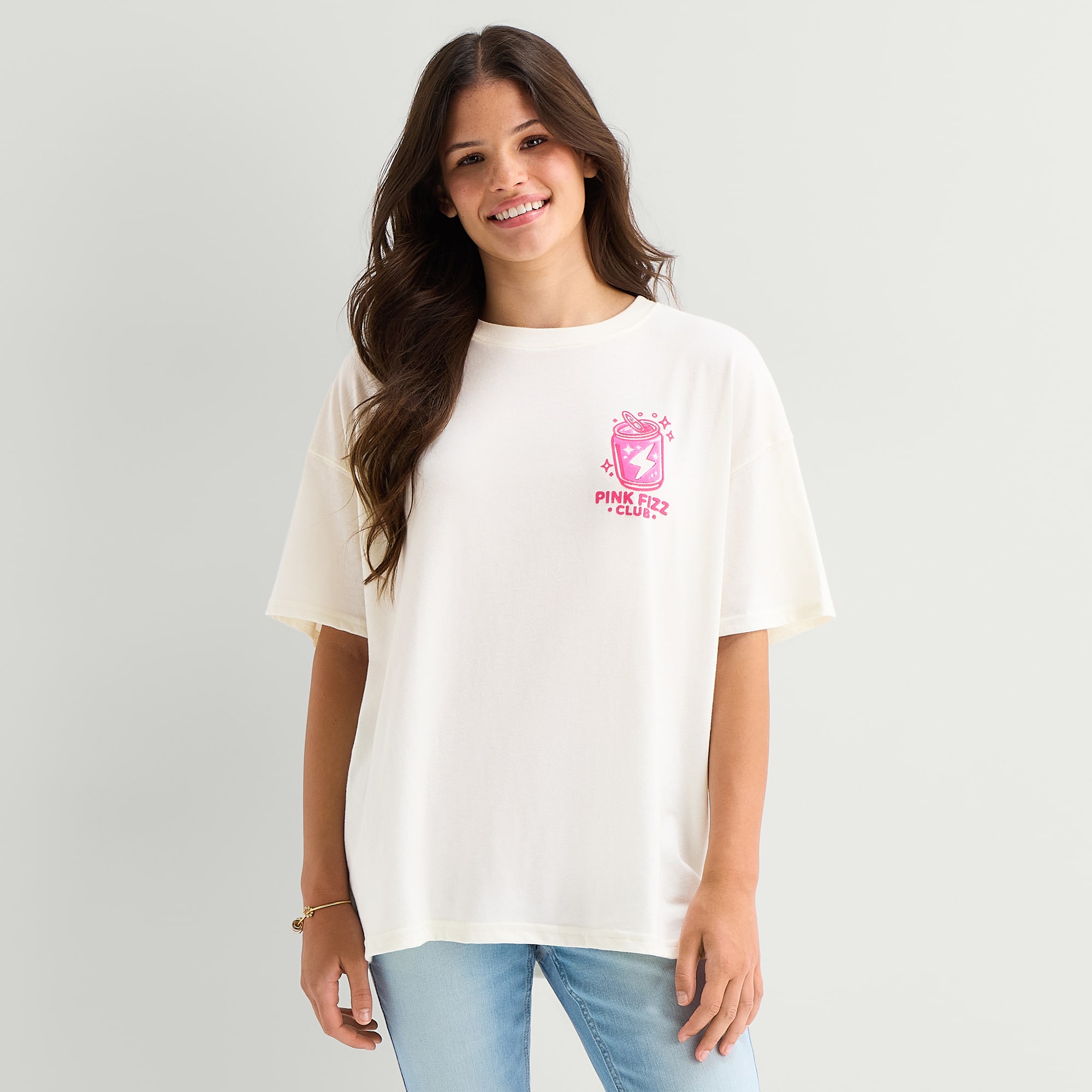 Energy Drink Tee Womens Juniors Crew Neck Short Sleeve Oversized Graphic T-Shirt