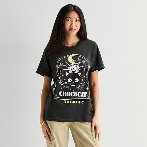 Grayson Threads, The Label Chococat Boyfriend Tee Womens Juniors Crew Neck Short Sleeve Relaxed Fit Graphic T-shirt In Black