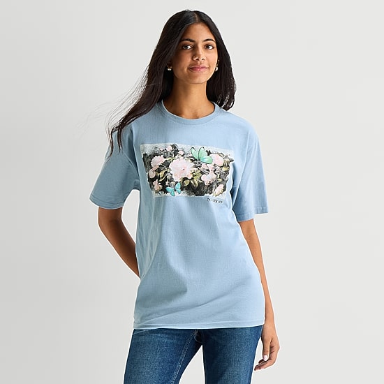Womens Juniors Crew Neck Short Sleeve Regular Fit Graphic T-Shirt