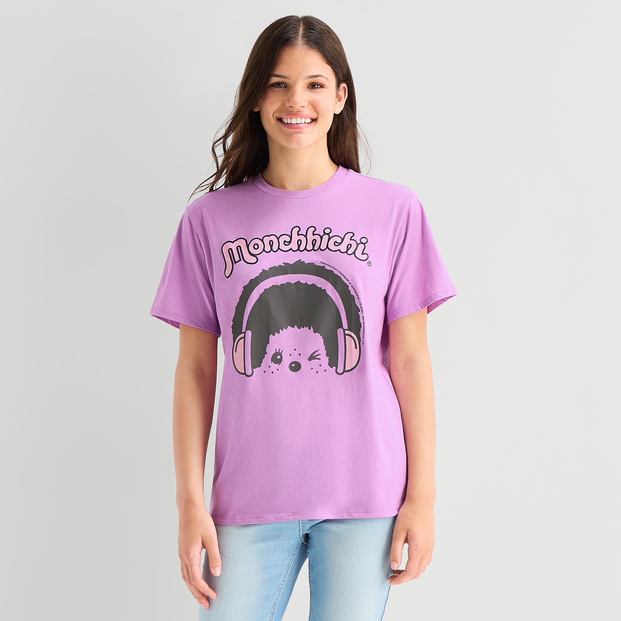 Monchichi Boyfriend Tee Womens Juniors Crew Neck Short Sleeve Loose Fit Graphic T-Shirt