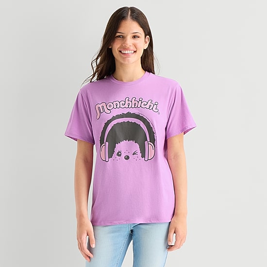 Monchichi Boyfriend Tee Womens Juniors Crew Neck Short Sleeve Loose Fit Graphic T-Shirt