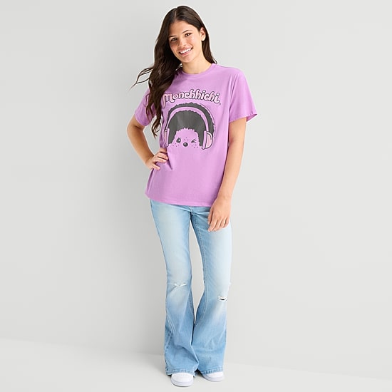 Monchichi Boyfriend Tee Womens Juniors Crew Neck Short Sleeve Loose Fit Graphic T-Shirt