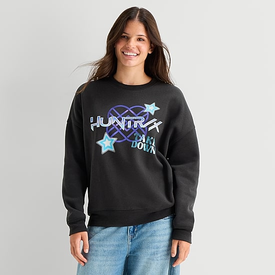 Kpop Demon Hunters Crew Fleece Womens Juniors Crew Neck Long Sleeve KPOP Demon Hunters Sweatshirt