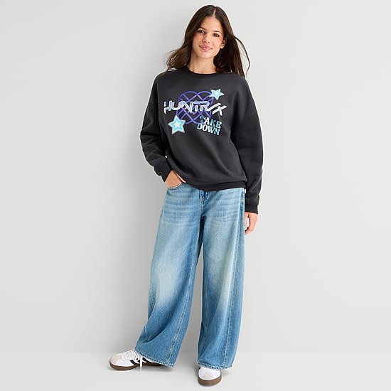 Kpop Demon Hunters Crew Fleece Womens Juniors Crew Neck Long Sleeve KPOP Demon Hunters Sweatshirt