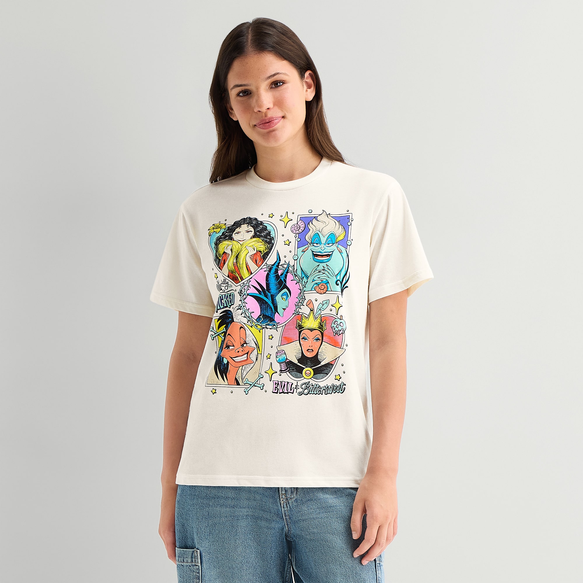 Disney Villians Boyfriend Tee Womens Juniors Crew Neck Short Sleeve Loose Fit Graphic T-Shirt