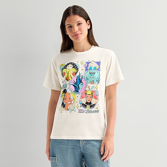 Disney Villians Boyfriend Tee Womens Juniors Crew Neck Short Sleeve Loose Fit Graphic T-Shirt