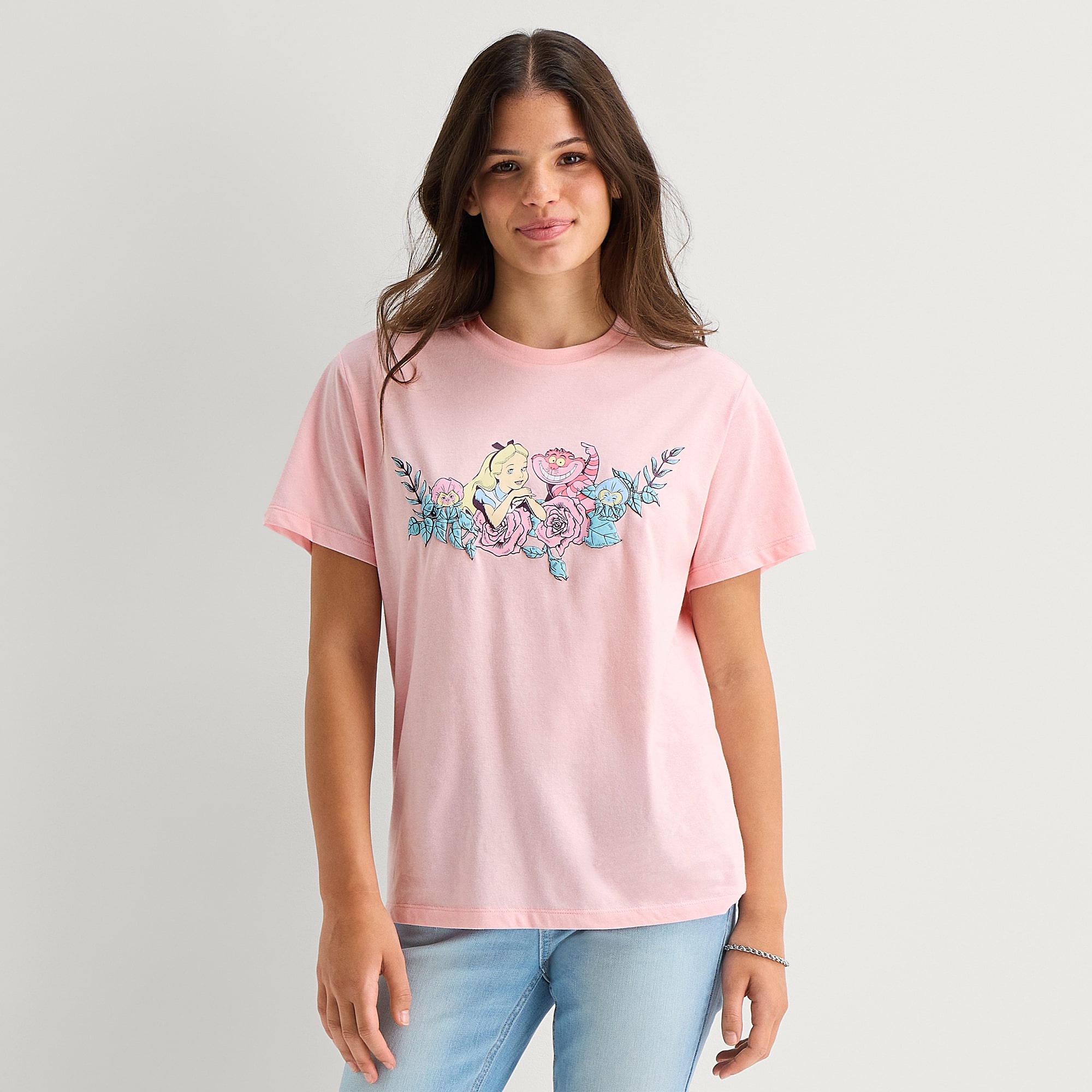 Cheshire Cat Boyfriend Tee Womens Juniors Crew Neck Short Sleeve Loose Fit Alice Wonderland Graphic T-Shirt