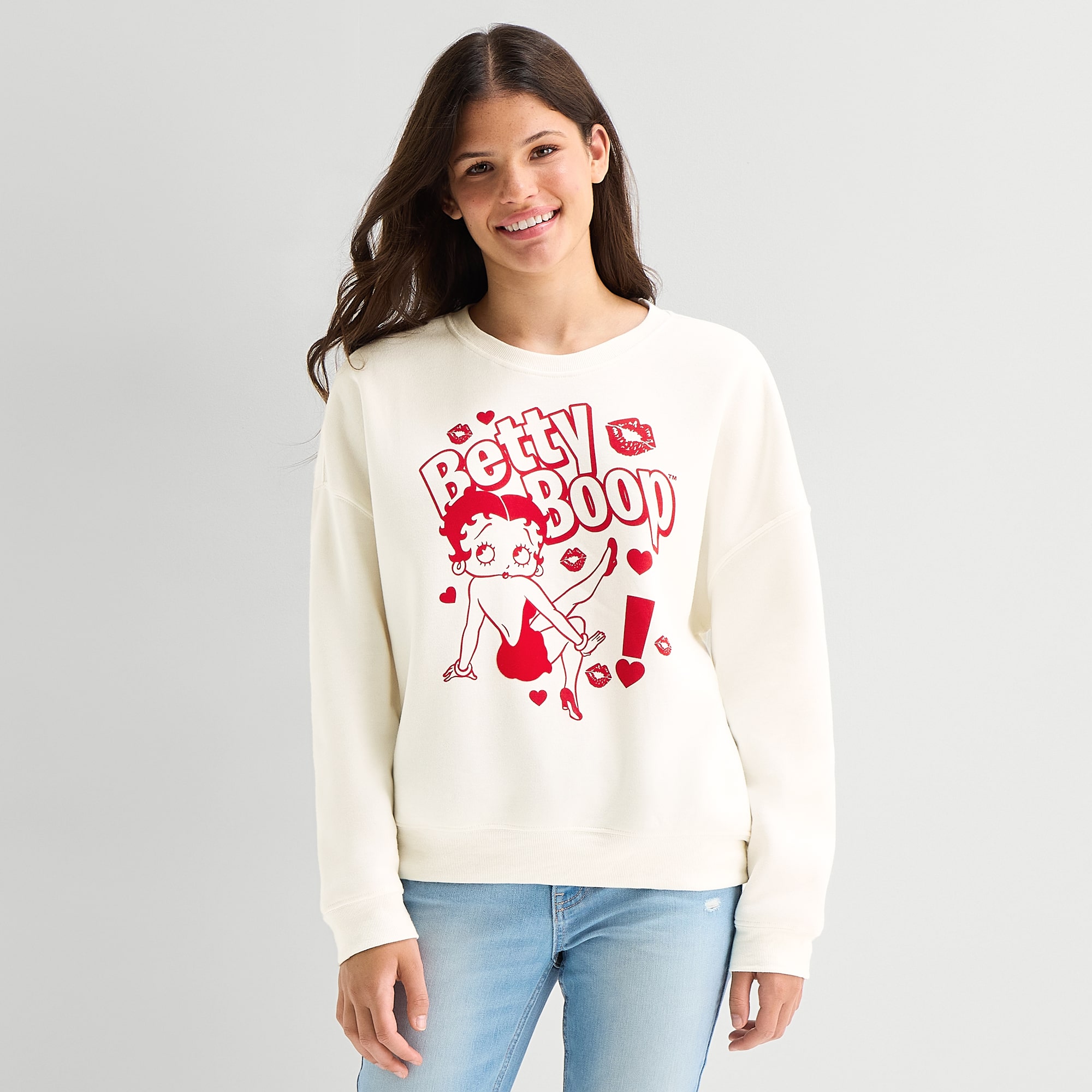 Betty Boop Crew Fleece Womens Juniors Neck Long Sleeve Sweatshirt