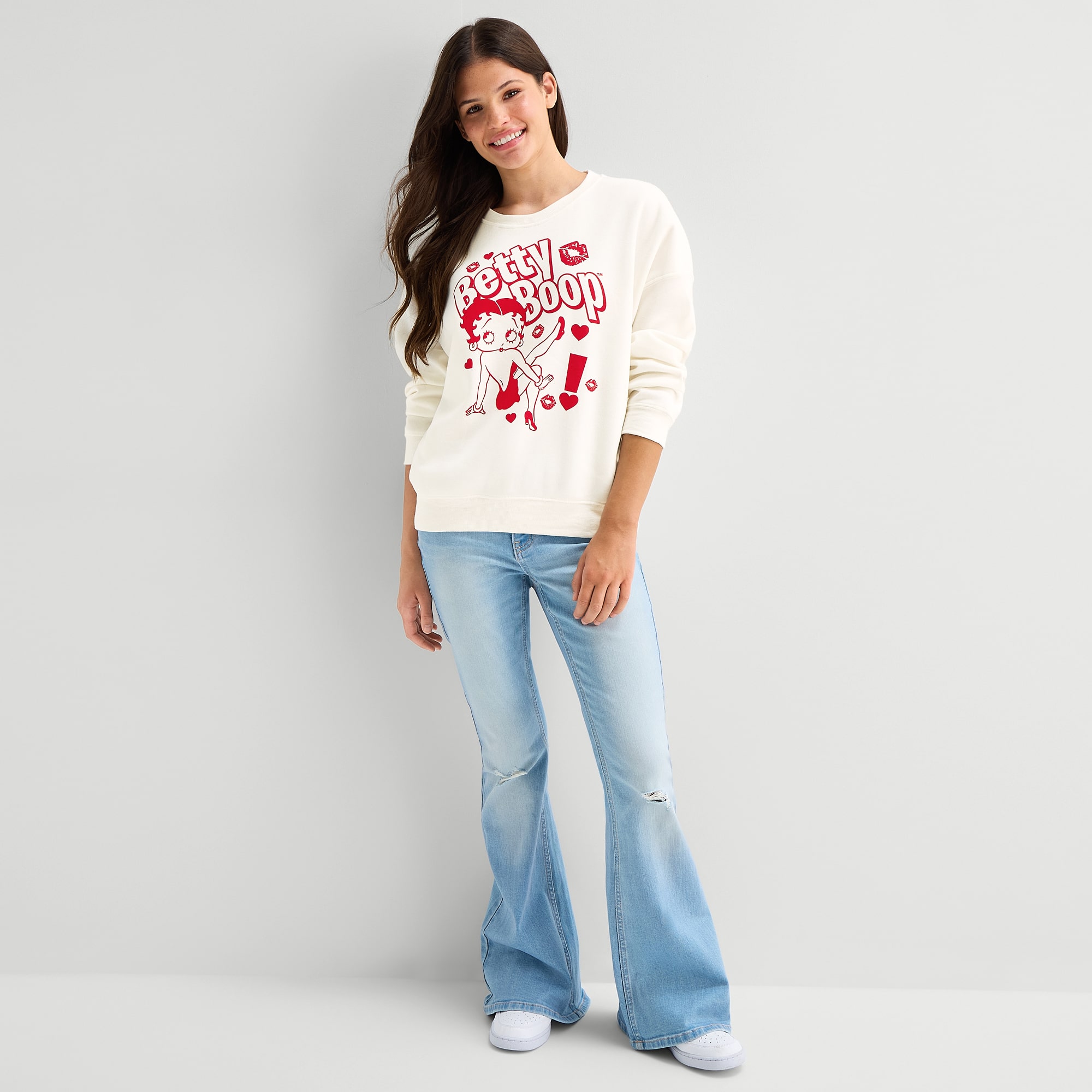 Betty Boop Crew Fleece Womens Juniors Neck Long Sleeve Sweatshirt