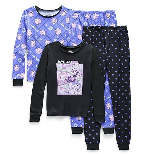 Licensed Properties Little & Big Kid Girls Kpop Demon Hunters Crew Neck Long Sleeve 4-pc. Pajama Set In Black