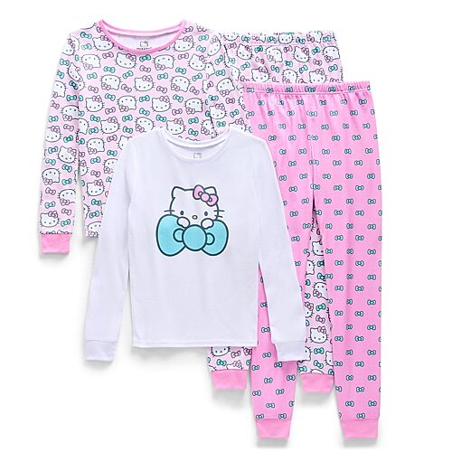 Licensed Properties Little & Big Kid Girls Hello Kitty Crew Neck Long Sleeve 4-pc. Pajama Set In Pink