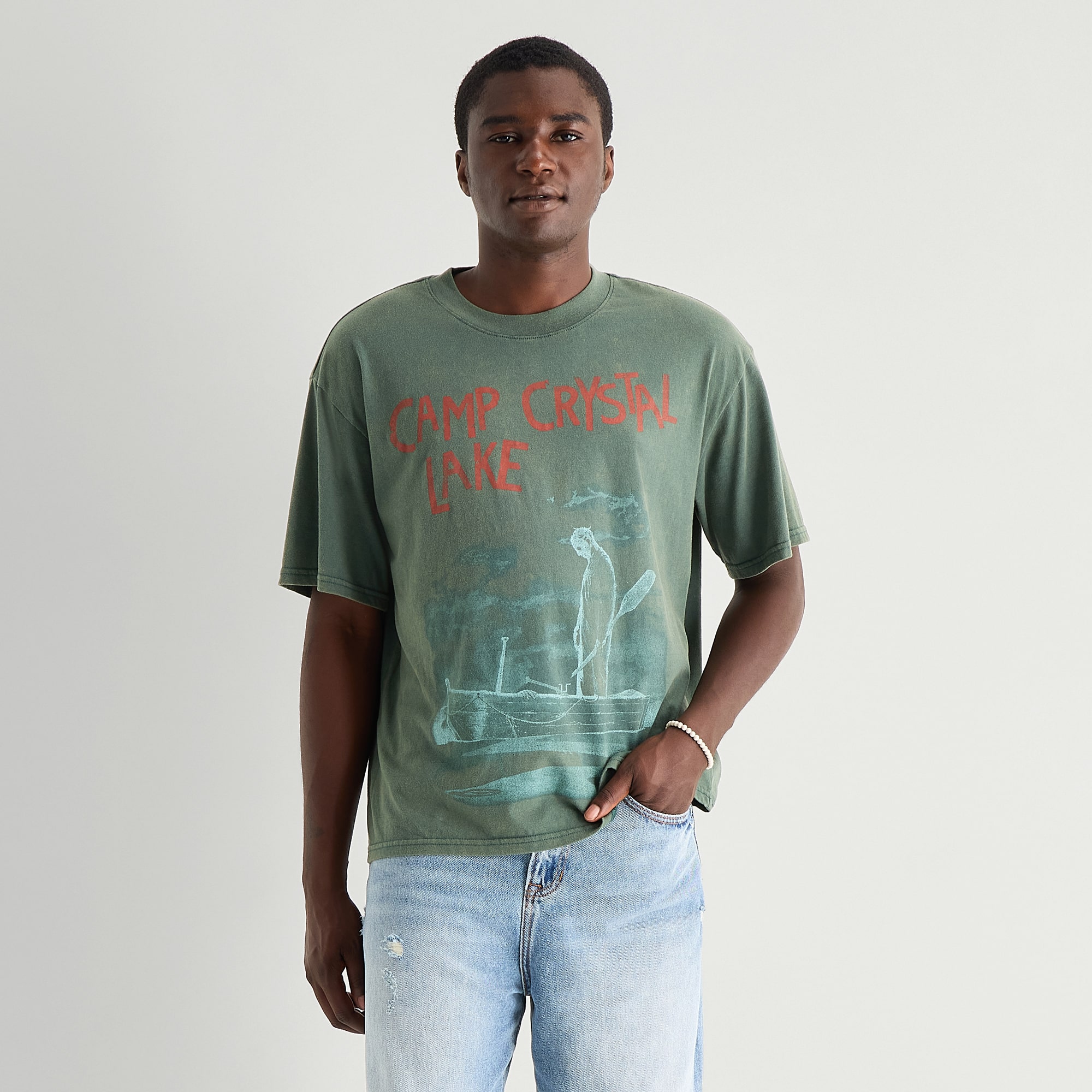 Camp Crystal Mens Crew Neck Short Sleeve Boxy Fit Graphic T-Shirt
