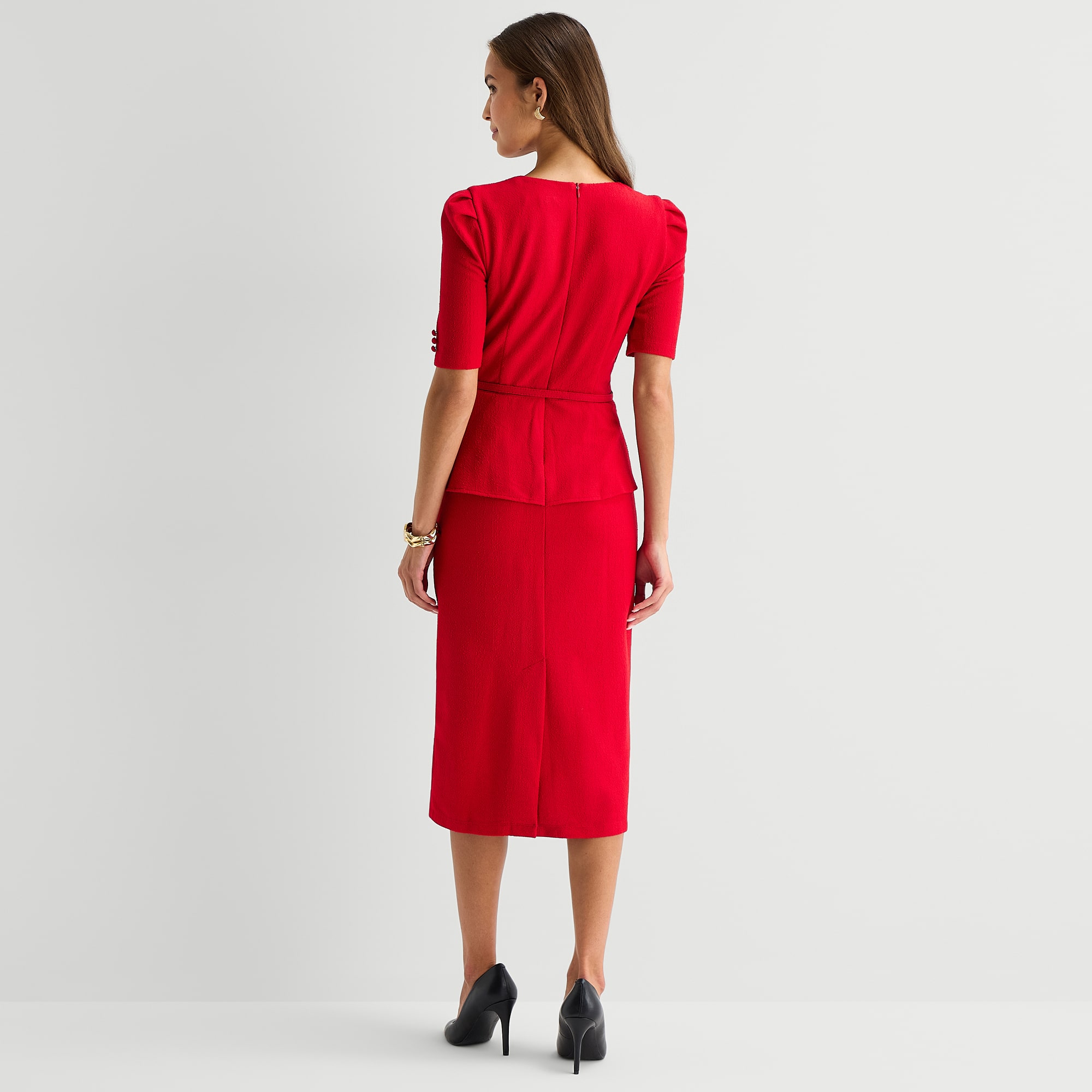 Danny & Nicole Womens Midi Square Neck Short Sleeve Fitted Fit + Flare Dress