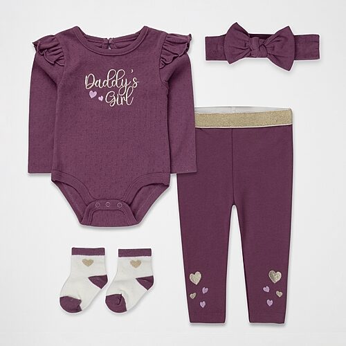 Baby Essentials Baby Girls 4-pc. Baby Clothing Set In Purple