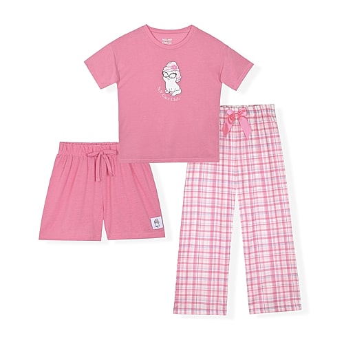 Sleep On It Little & Big Kid Girls Crew Neck Short Sleeve 3-pc. Pajama Set In Green