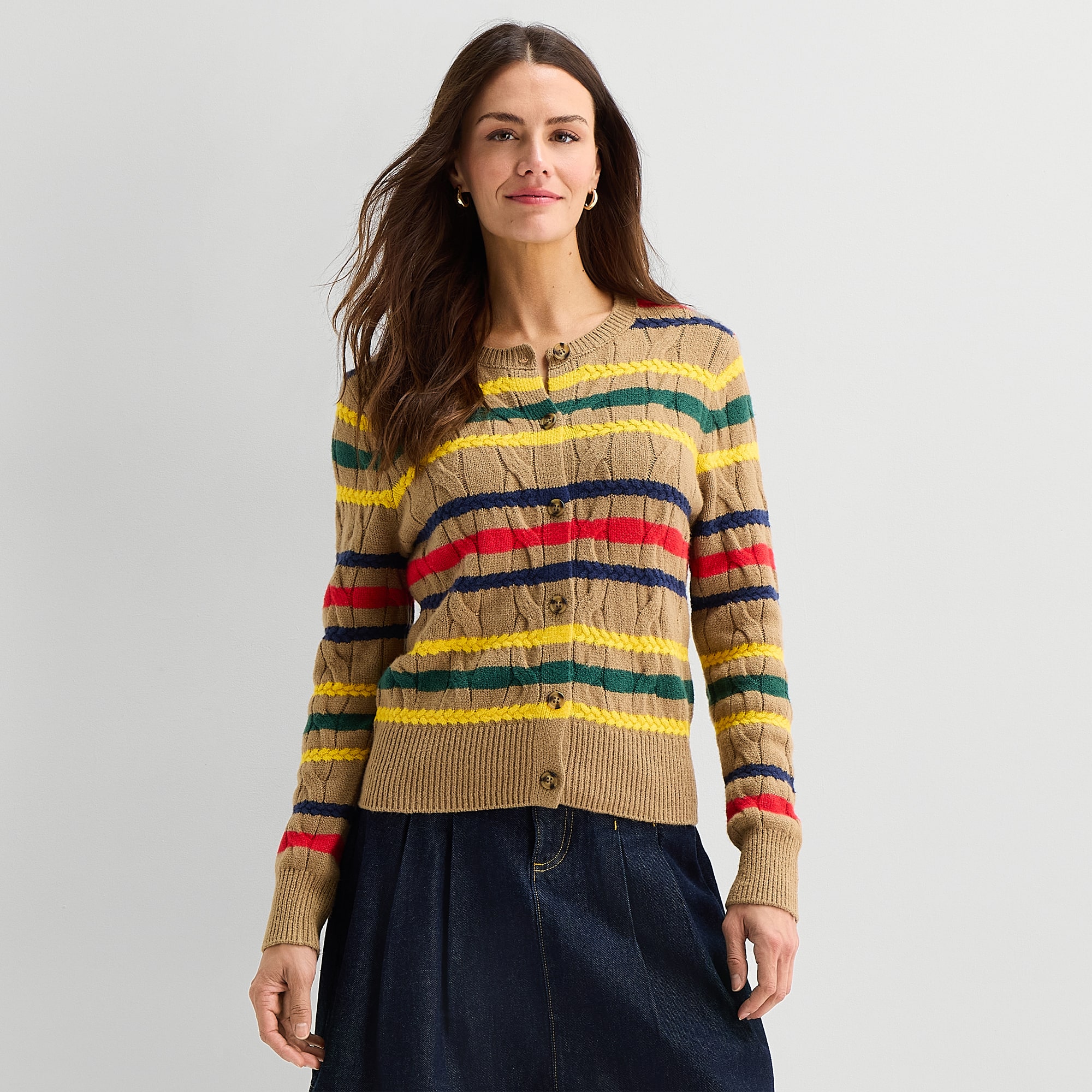 St. John's Bay Womens Long Sleeve Button Striped Cardigan