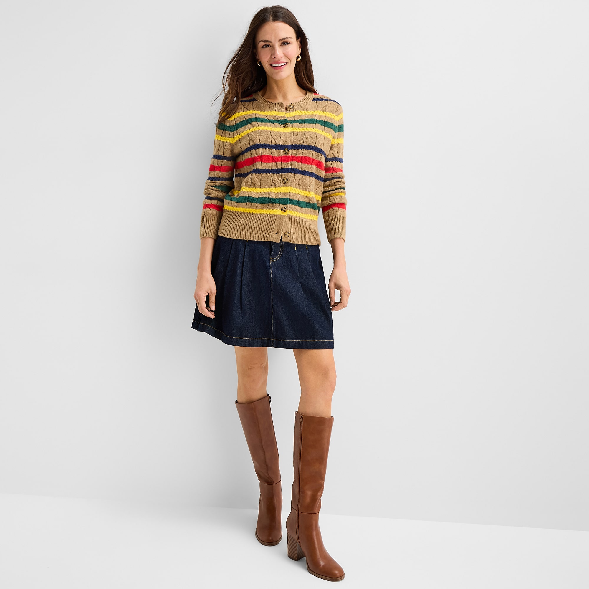 St. John's Bay Womens Long Sleeve Button Striped Cardigan