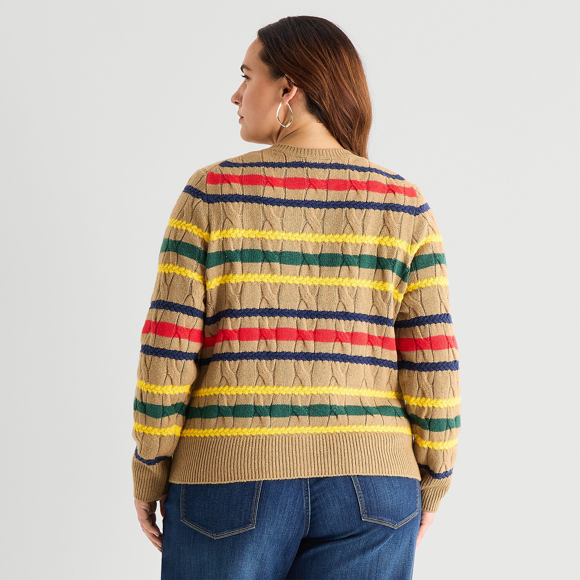 St. John's Bay Womens Long Sleeve Button Plus Striped Cardigan