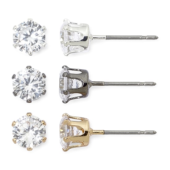 Mixit Womens Cubic Zirconia Hypoallergenic 3 Pair Earring Set
