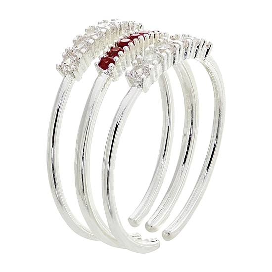 Sparkle Allure Birthstone Womens Red Cubic Zirconia Pure Silver Over Brass Ring Set