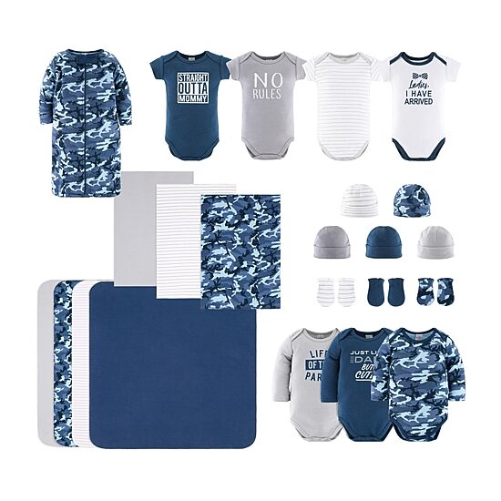 The Peanutshell 0-3m Blue Camo Baby Boys Woven 23-pc. Baby Clothing Set