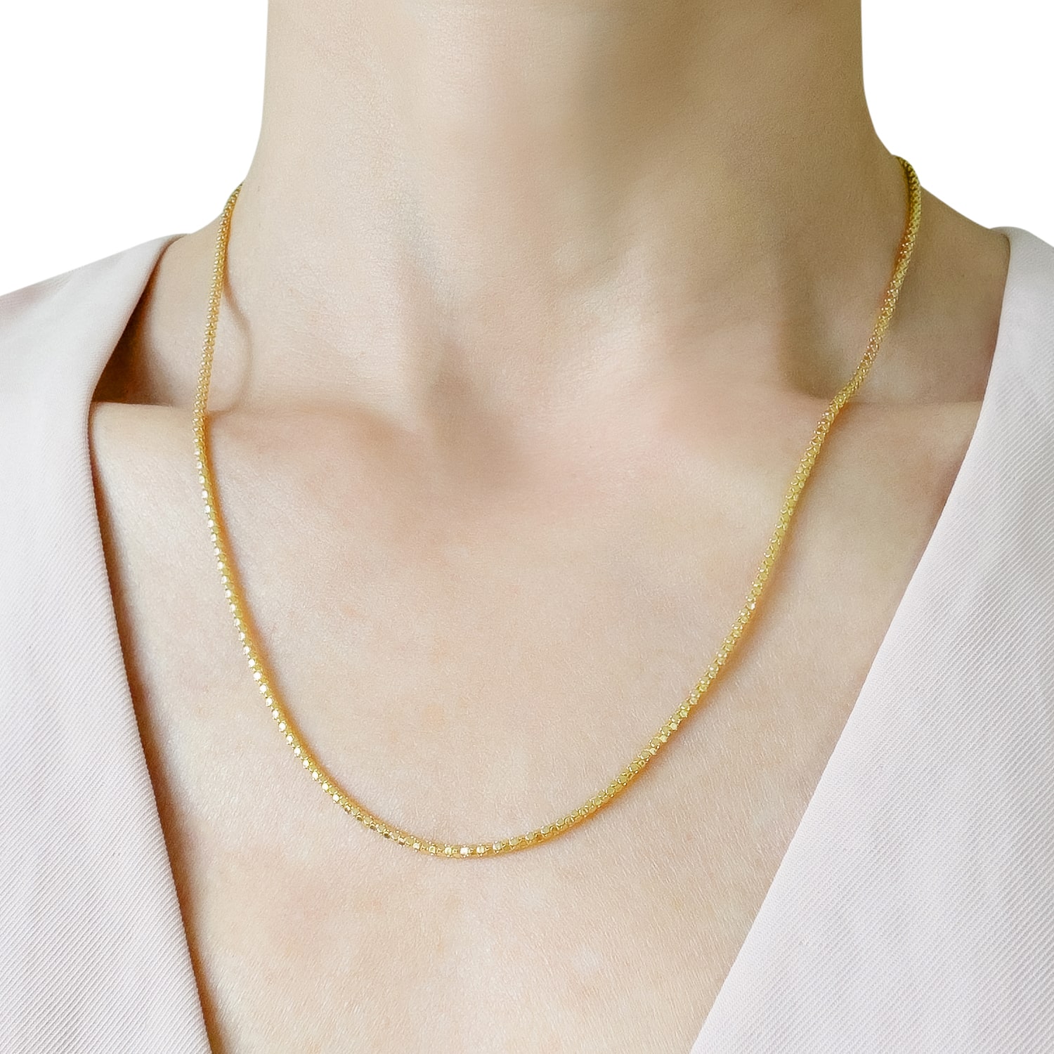 14K Yellow Gold Diamond-Cut Popcorn Chain Necklace