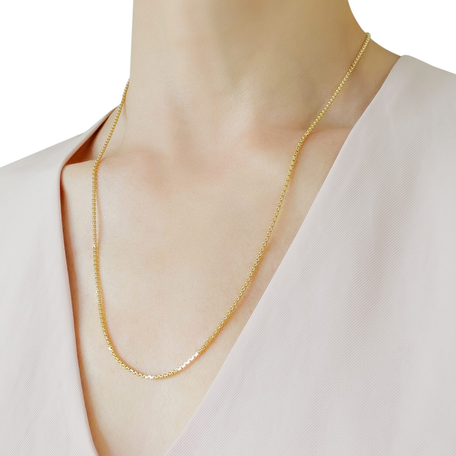 Womens 14K Gold 24 Inch Box Chain Necklace