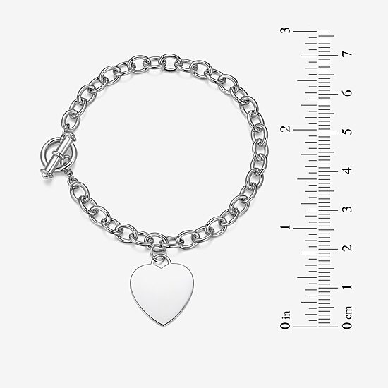 Womens Sterling Silver Heart Charm Bracelet