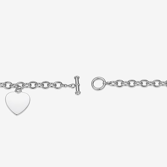 Womens Sterling Silver Heart Charm Bracelet