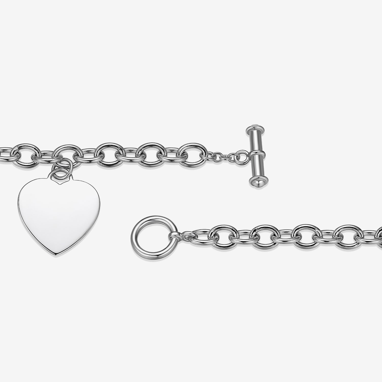 Womens Sterling Silver Heart Charm Bracelet