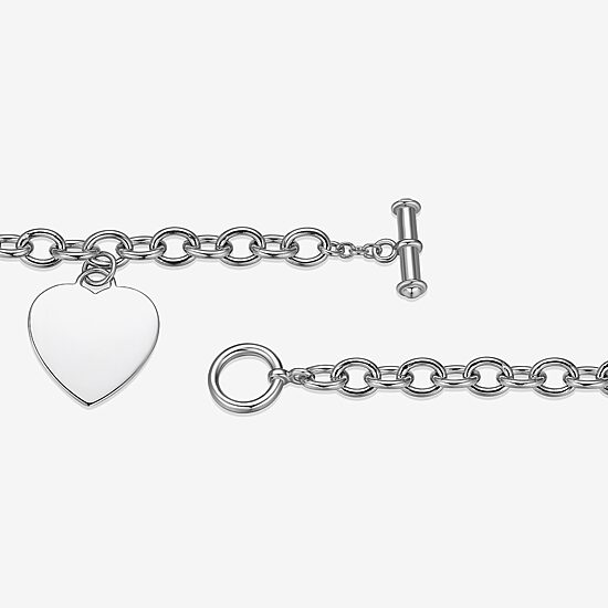Womens Sterling Silver Heart Charm Bracelet