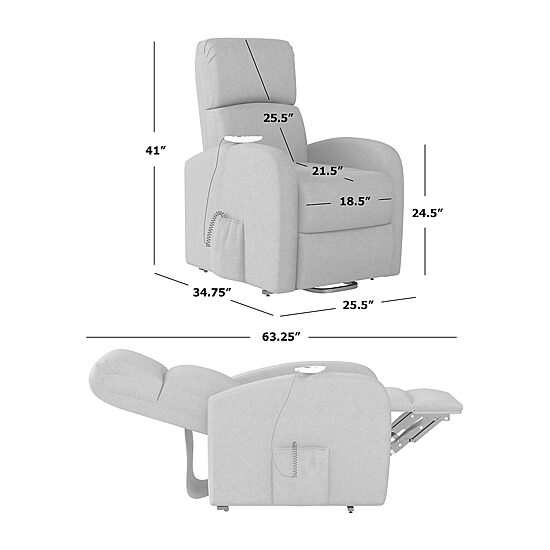 ProLounger Modern Power Recline and Lift Chair with Heat and Massage in Chenille