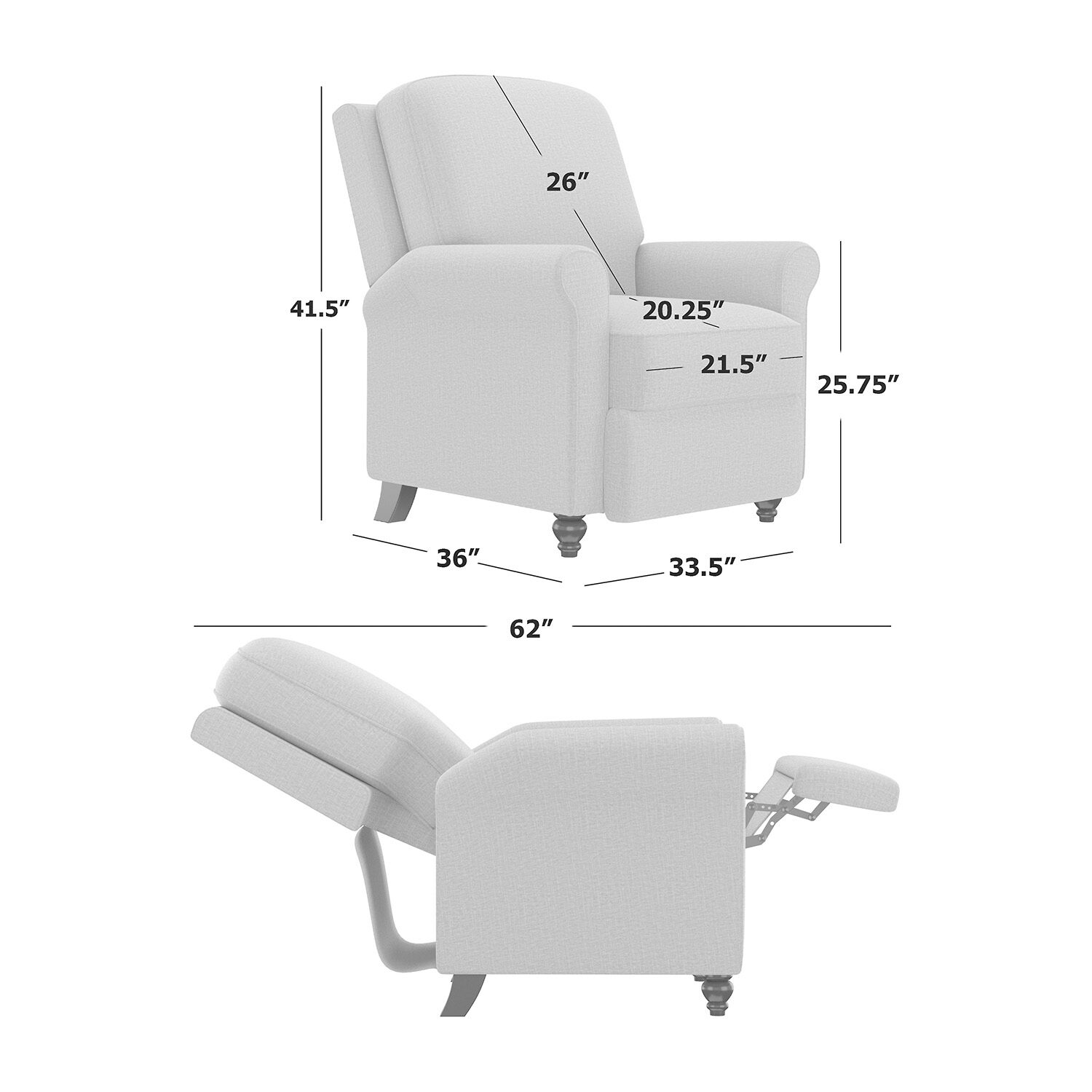 ProLounger Keaton Transitional Roll-Arm Push Back Recliner Floral Fabric