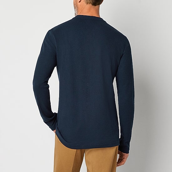 St. John's Bay Waffle Mens Henley Neck Long Sleeve Classic Fit Thermal Top