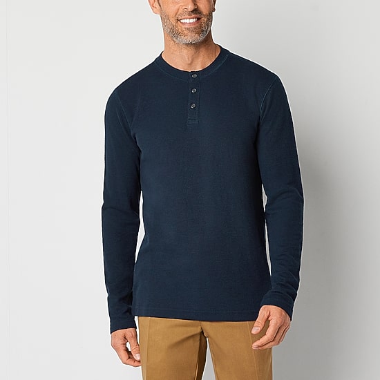 St. John's Bay Waffle Mens Henley Neck Long Sleeve Classic Fit Thermal Top