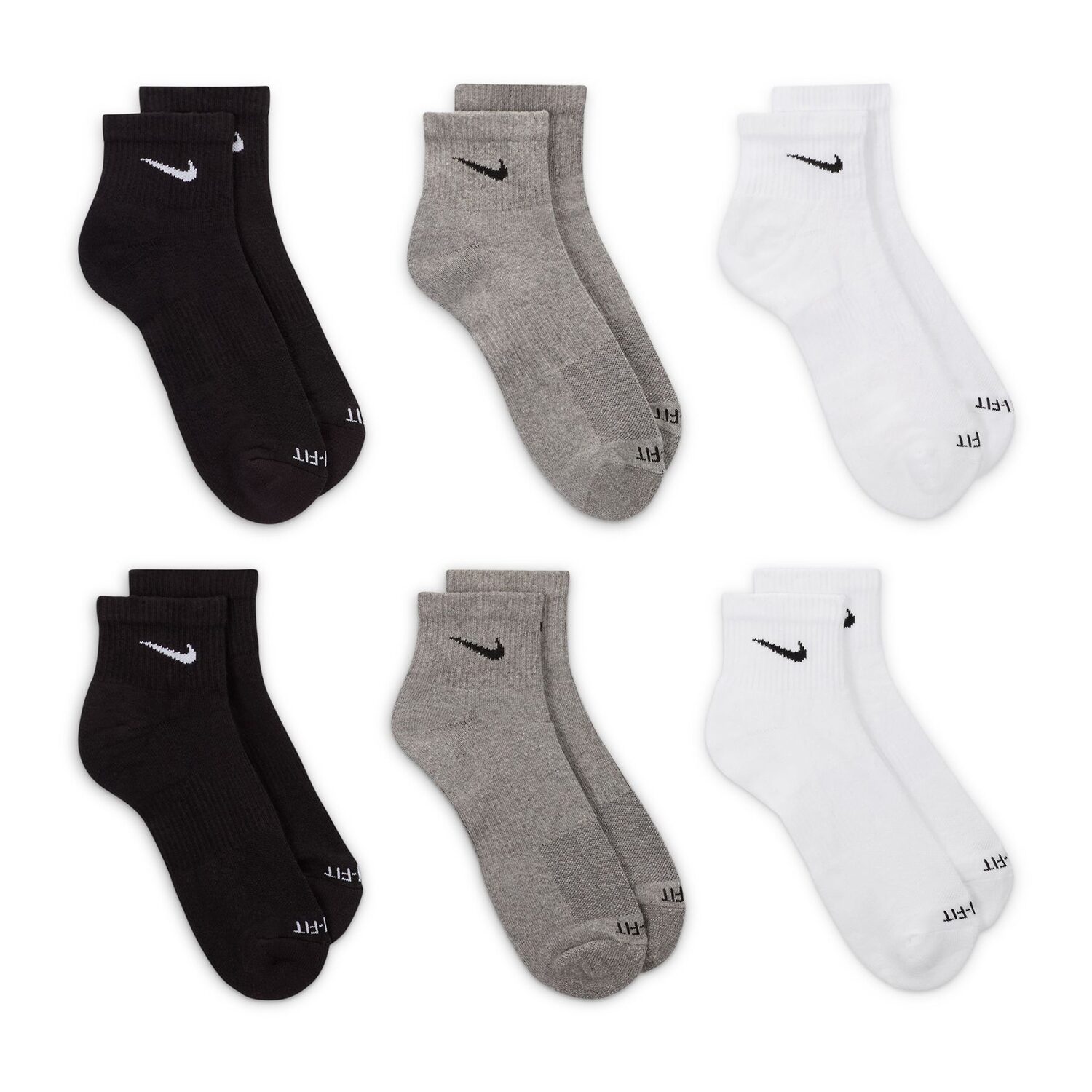 Nike Everyday Plus Cushioned Unisex Adult Breathable Multi-Pack 6 Pair Quarter Ankle Socks