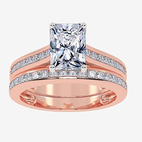 (G / Vs2-Si1) Womens 1 1/2 CT. T.W. Lab Grown White Diamond 10K Gold Rectangular Side Stone Bridal Set, 9, Rose